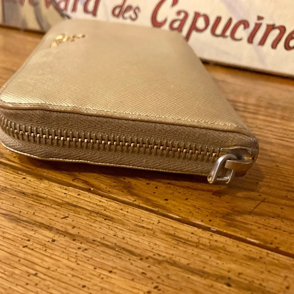 PRADA Vintage Saffiano Leather Zip Around Long Wallet - Gold